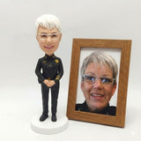 Custom Female Police Officer Bobblehead - Woman in Uniform with Glasses - Personalized Law Enforcement Retirement Gift
