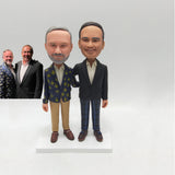 Custom Gay Couple Bobblehead - Stylish Grooms in Patterned Suits - LGBTQ Wedding Cake Topper & Anniversary Gift (