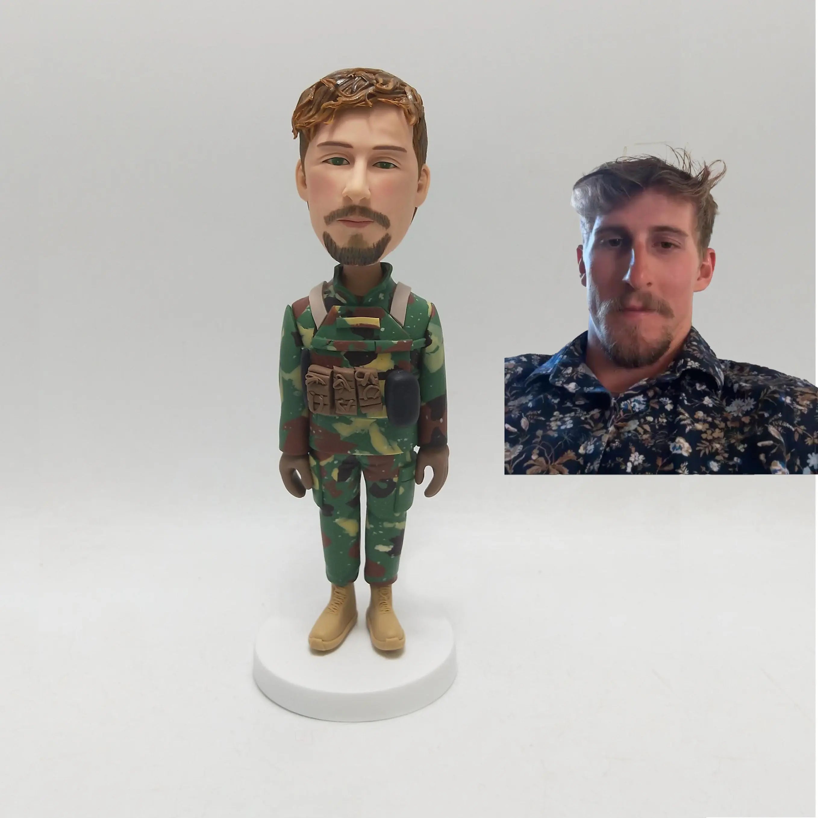 Custom Soldier Bobblehead Figurine from Photo with Camouflage Combat Gear Personalized Military Gift for Deployment or Veterans Day - HeadTurnedArt