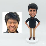 Fully Custom Corporate Bobblehead - Business Casual (Black Polo with Logo & Khakis