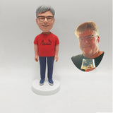 Fully Custom Baseball Fan Bobblehead - Red Team Shirt (Cardinals Style) & Glasses
