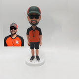 Custom Soccer Coach Bobblehead - Man with Whistle, Cap & Sunglasses - Personalized Youth Sports Team Gift