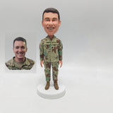 Custom US Army Soldier Bobblehead - Man in Camouflage Uniform - Personalized Military Deployment & Veteran Gift