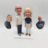 Custom Casual Couple Bobblehead - Bald Man with Glasses & Blonde Wife - Personalized Anniversary Gift