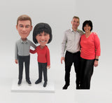 Fully Custom Couple Bobblehead - Smart Casual Style (Red Blouse & Grey Shirt)