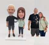 Fully Custom Couple Bobblehead - Casual Parents (Green Blouse & Black Tee)