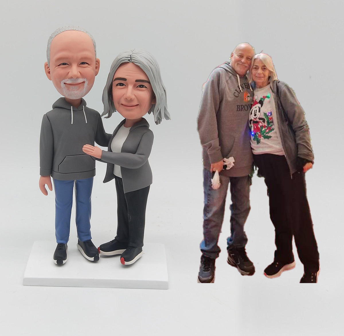 Fully Custom Couple Bobblehead - Casual Parents & Grandparents (Grey Hoodie & Jacket)