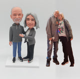 Fully Custom Couple Bobblehead - Casual Parents & Grandparents (Grey Hoodie & Jacket)