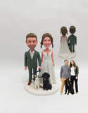 Custom Wedding Cake Topper with Pets - Bride & Groom Bobblehead with Dog & Cat