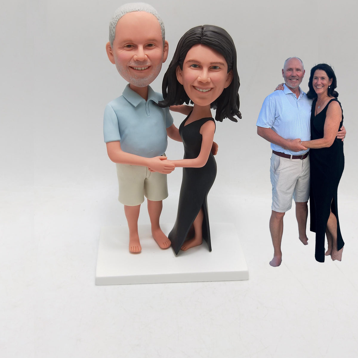 Fully Custom Couple Bobblehead - Beach Vacation Style (Black Maxi Dress & Barefoot)
