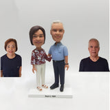 Fully Custom Anniversary Bobblehead - Date on Base (Floral Blouse & Blue Polo)