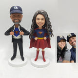 Custom Superhero Couple Bobblehead - Man Ripping Shirt & Superwoman - Funny Wedding Cake Topper