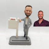 Custom Male Realtor Bobblehead from Photo with Sold Sign Personalized Real Estate Agent Gift for Closing Day Promotion or Office Decor - HeadTurnedArt