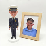 Custom Police Officer Bobblehead - Man in Dress Uniform with White Hat - Personalized Police Academy Graduation Gift