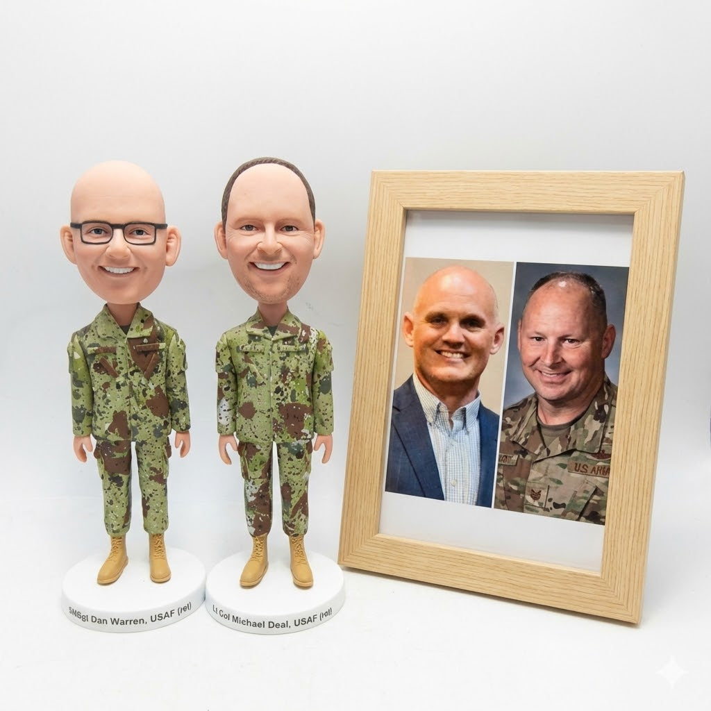 Custom Dual Military Bobbleheads - Personalized Air Force Veteran Figurines from Photos