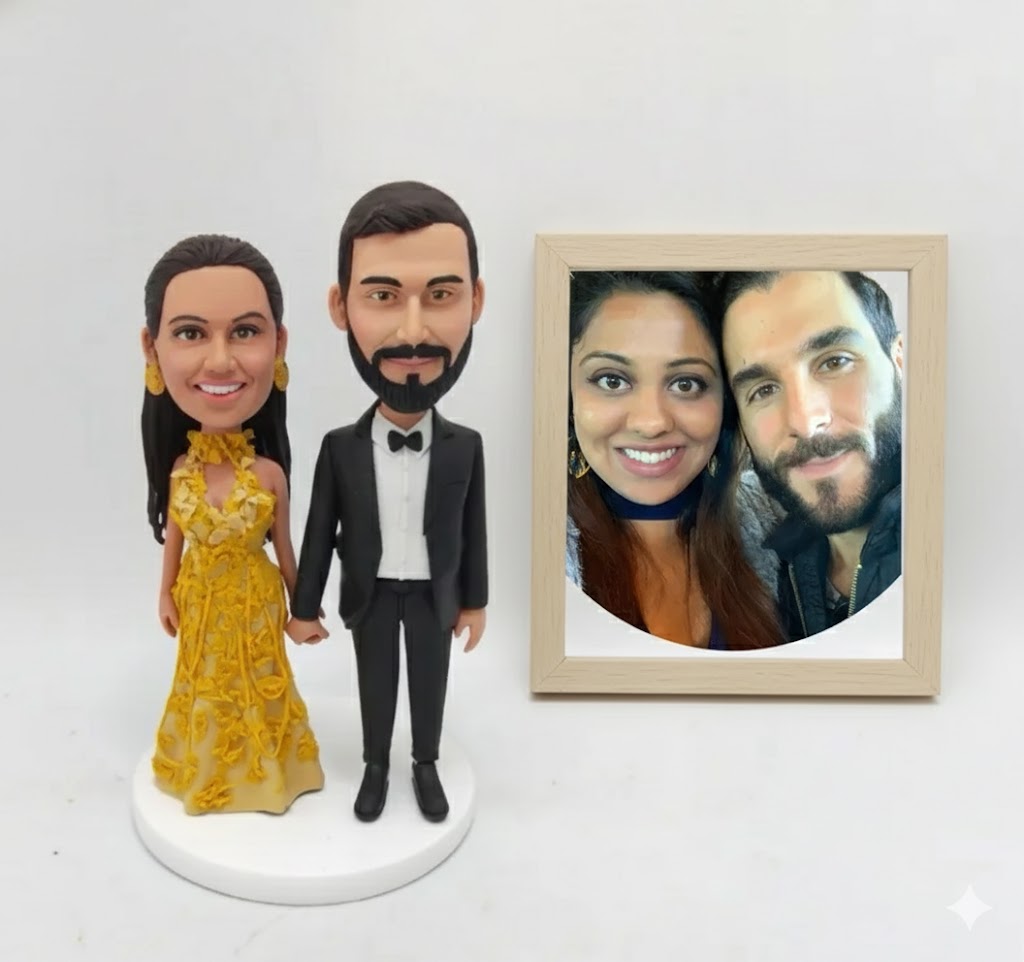 Custom Wedding & Gala Couple Bobblehead from Photo - Personalized Handmade Formal Attire Figurines for Marriage, Engagement & Anniversary Gifts