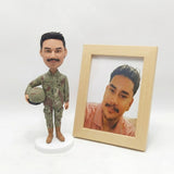 Custom Soldier Bobblehead - Army Man Holding Helmet in Camo - Personalized Military Service Gift
