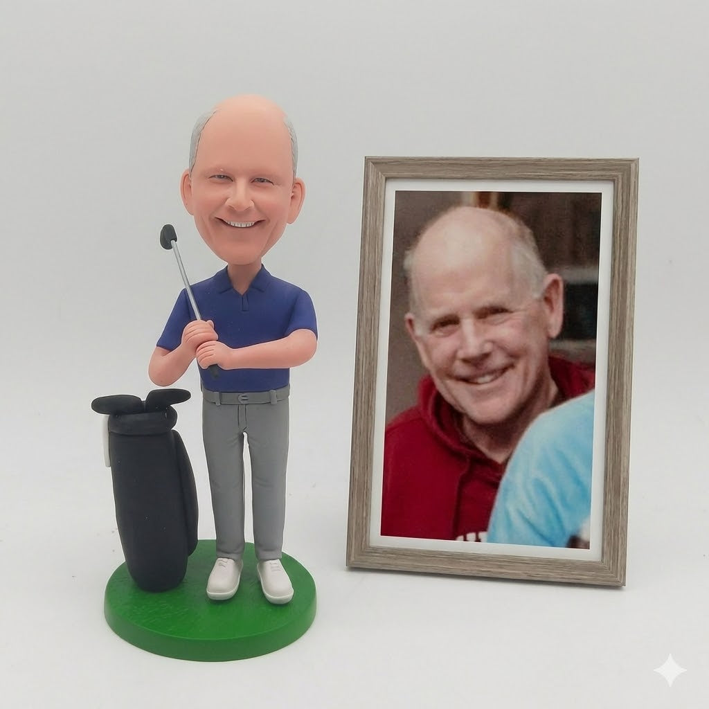 Custom Golfer Bobblehead - Man Holding Club with Golf Bag - Personalized Retirement & Father's Day Gift