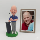 Custom Golfer Bobblehead - Man Holding Club with Golf Bag - Personalized Retirement & Father's Day Gift