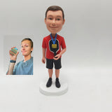 Custom Pickleball Player Bobblehead - Man Holding Paddle & Gold Medal - Personalized PPA Tournament Champion Gift